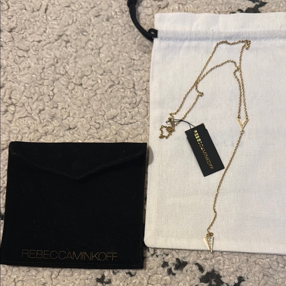 Rebecca Minkoff Gold and Crystal Pendant Necklace - NEW